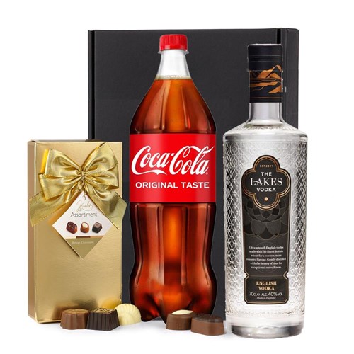 Lakes Vodka 70cl with Coca-Cola & Chocolates Gift Box | Spirit Mixer Set